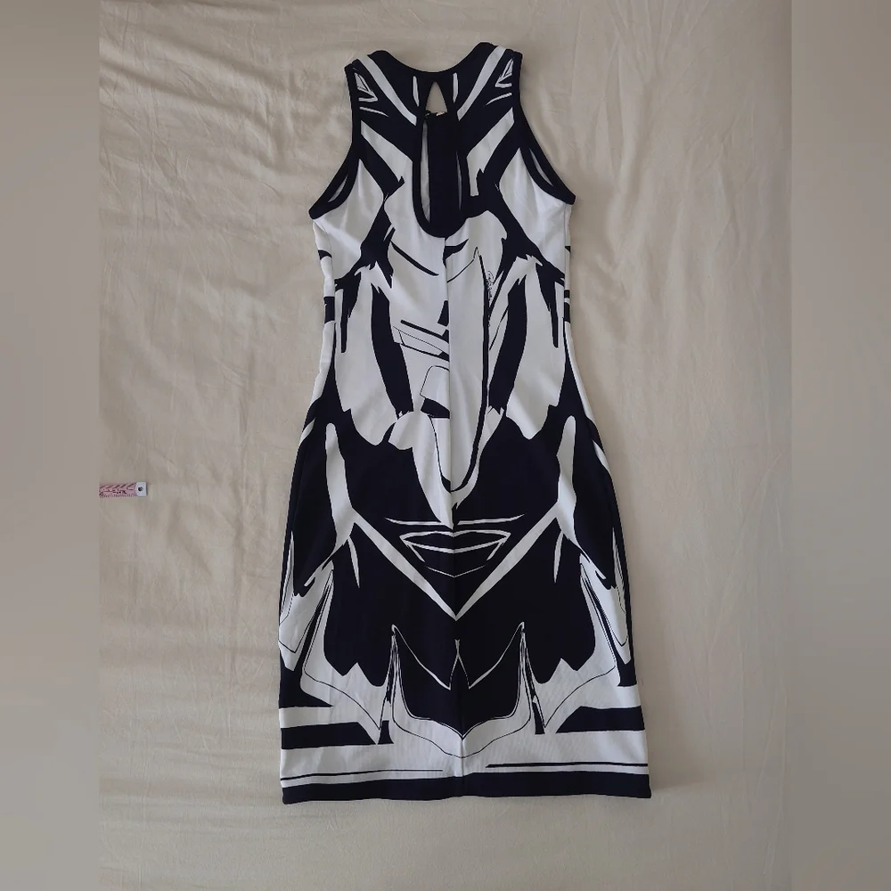 FLAW Zip-up ROBERTO CAVALLI Runway Leaves Print Black White Short Dress Mini 38 - Picture 8 of 16